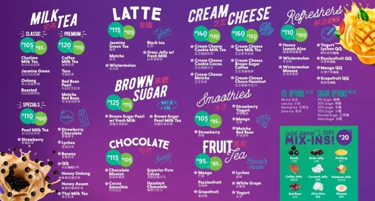 Chatime menu Philippines