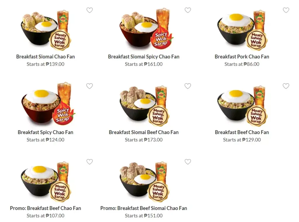 CHOWKING BREAKFAST MENU 