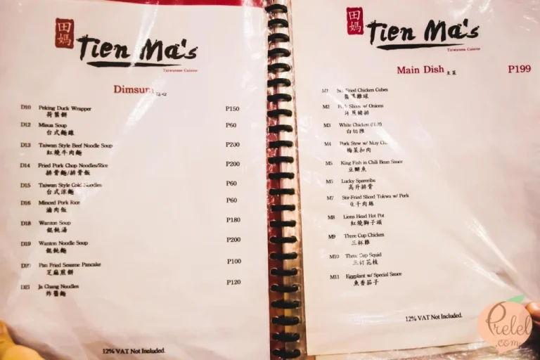 TIEN MA’S MENU PHILIPPINES & PRICES UPDATED 2024