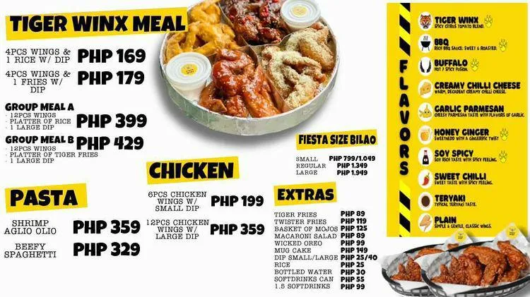 TIGER WINX MEALS MENU