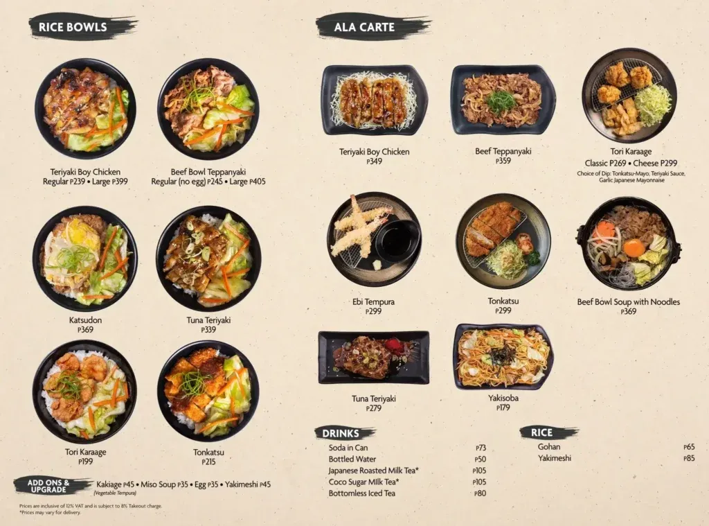 TERIYAKI BOY RICE MENU 