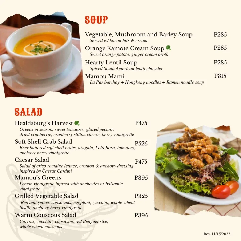 MAMOU SALAD MENU PRICES