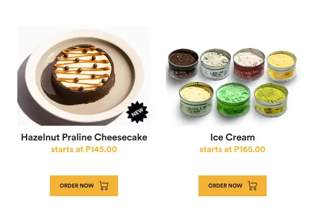 YELLOW CAB DESSERTS MENU