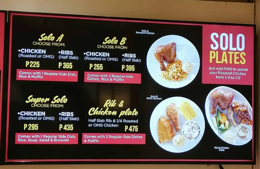 KENNY ROGERS SOLO PLATES MENU 