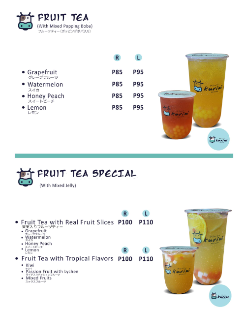 KURIMI FRUIT TEA MENU PRICES