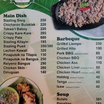  ALING LUCING MAINS MENU WITH PRICES