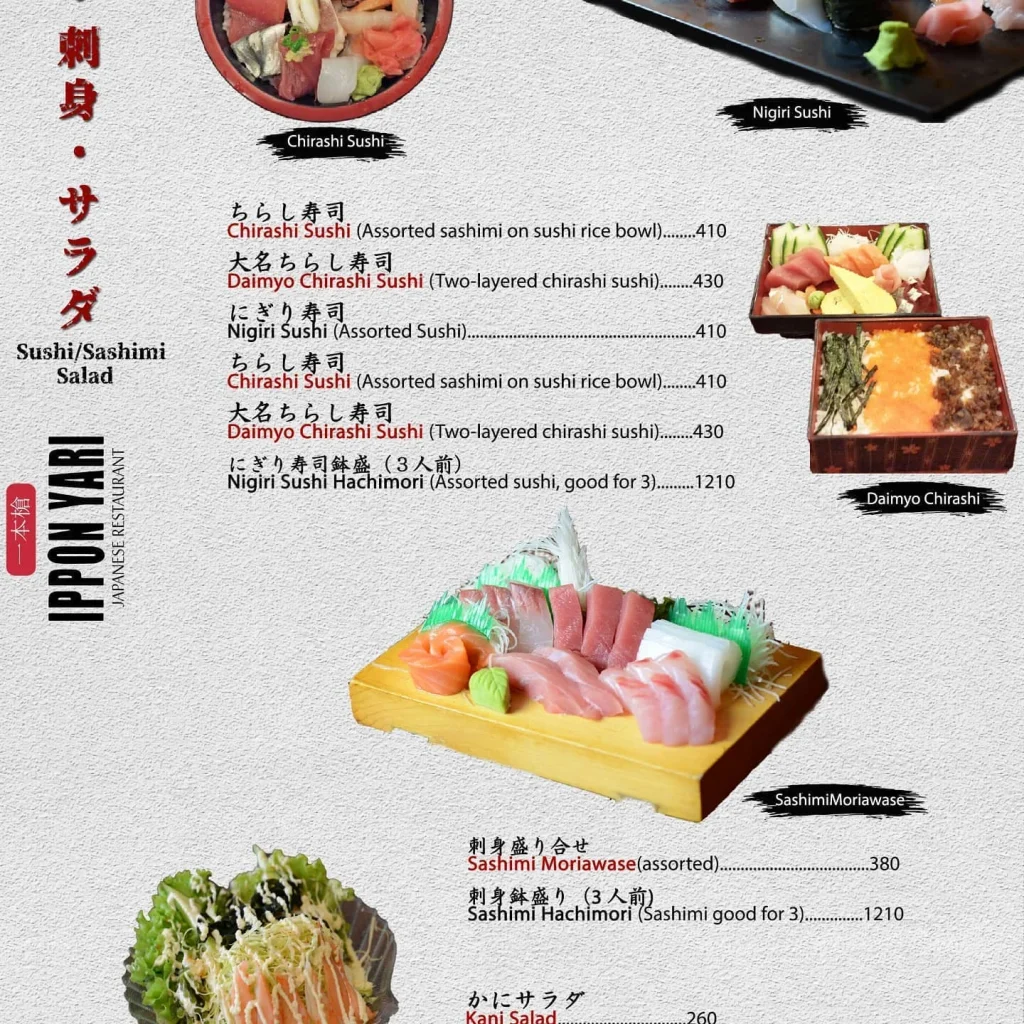 IPPON YARI SASHIMI MENU