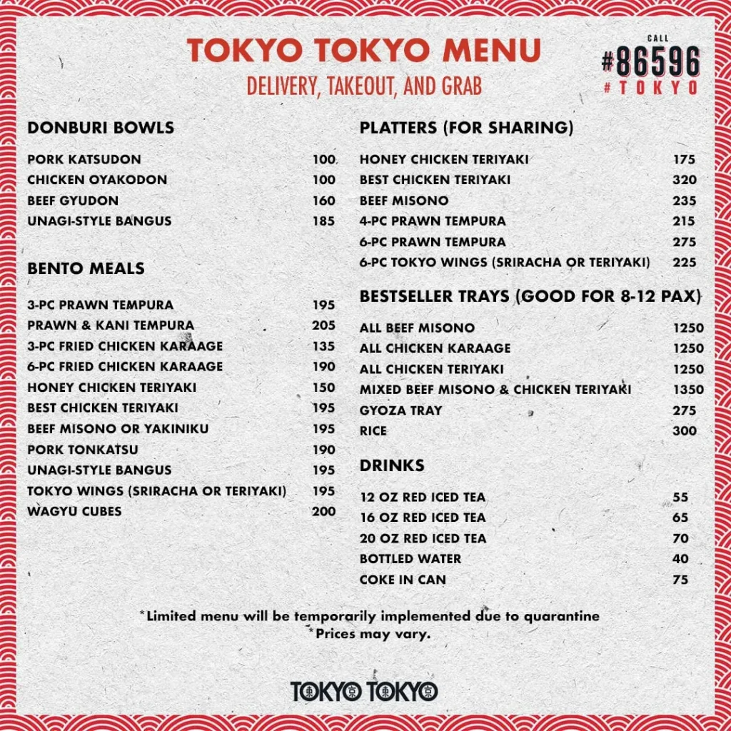 TOKYO TOKYO MENU PHILIPPINES & UPDATED PRICES 2024