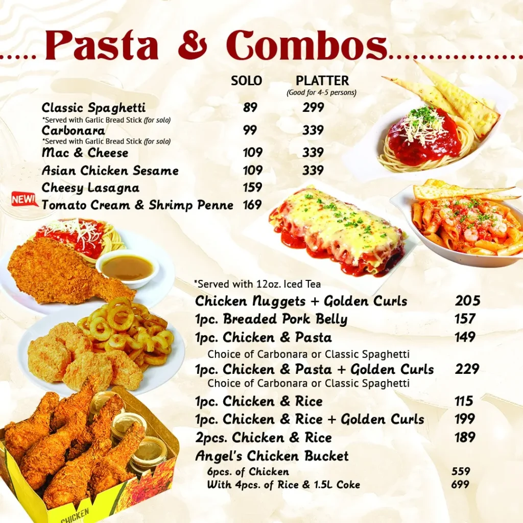 ANGEL’S PIZZA PASTA MENU