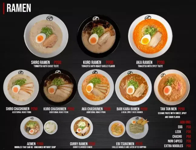 RAMEN KURODA RAMEN MENU 