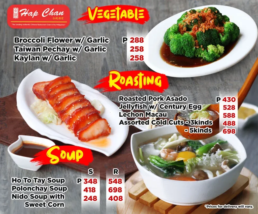 HAP CHAN VEGETABLE MENU PRICES