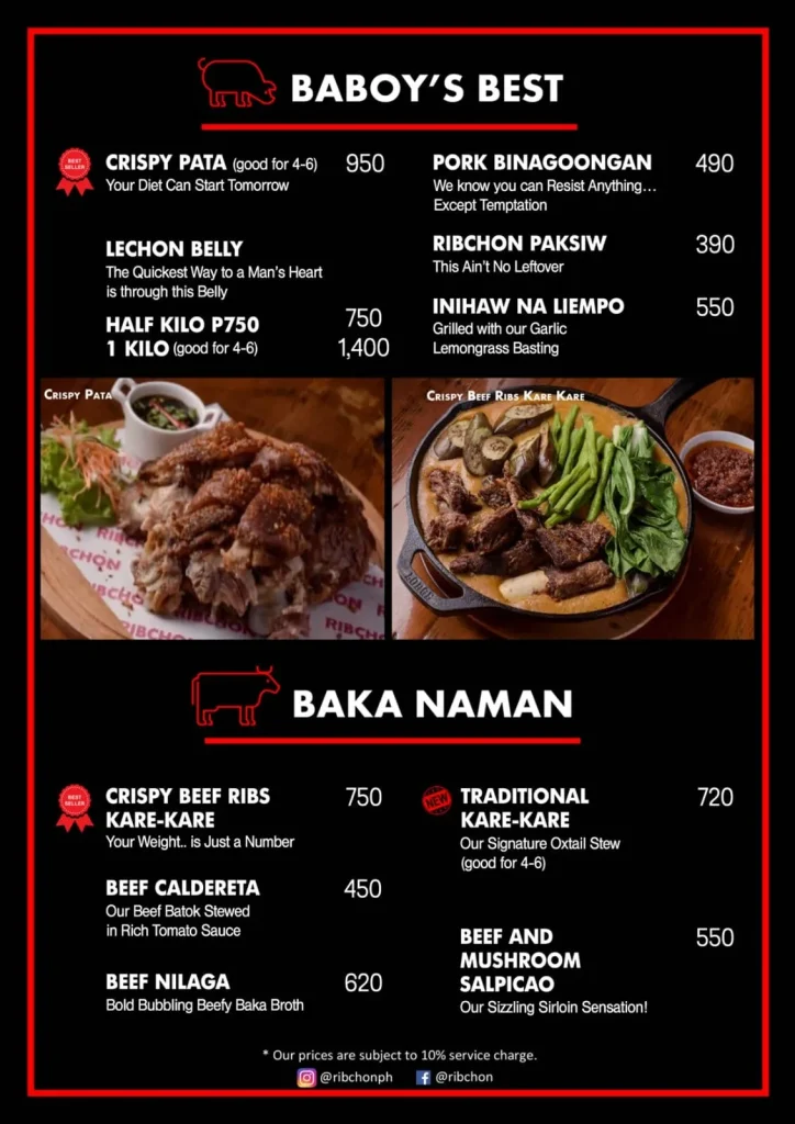  Ribchon Philippines BAKA & BABOY menu