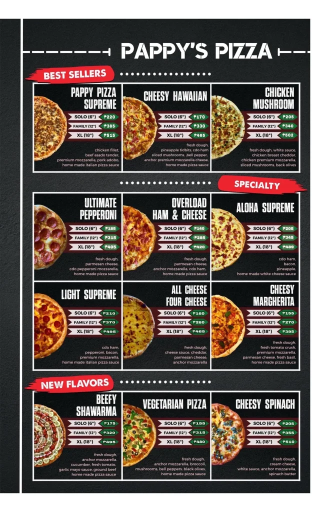 PAPPY PIZZA MENU PHILIPPINES 