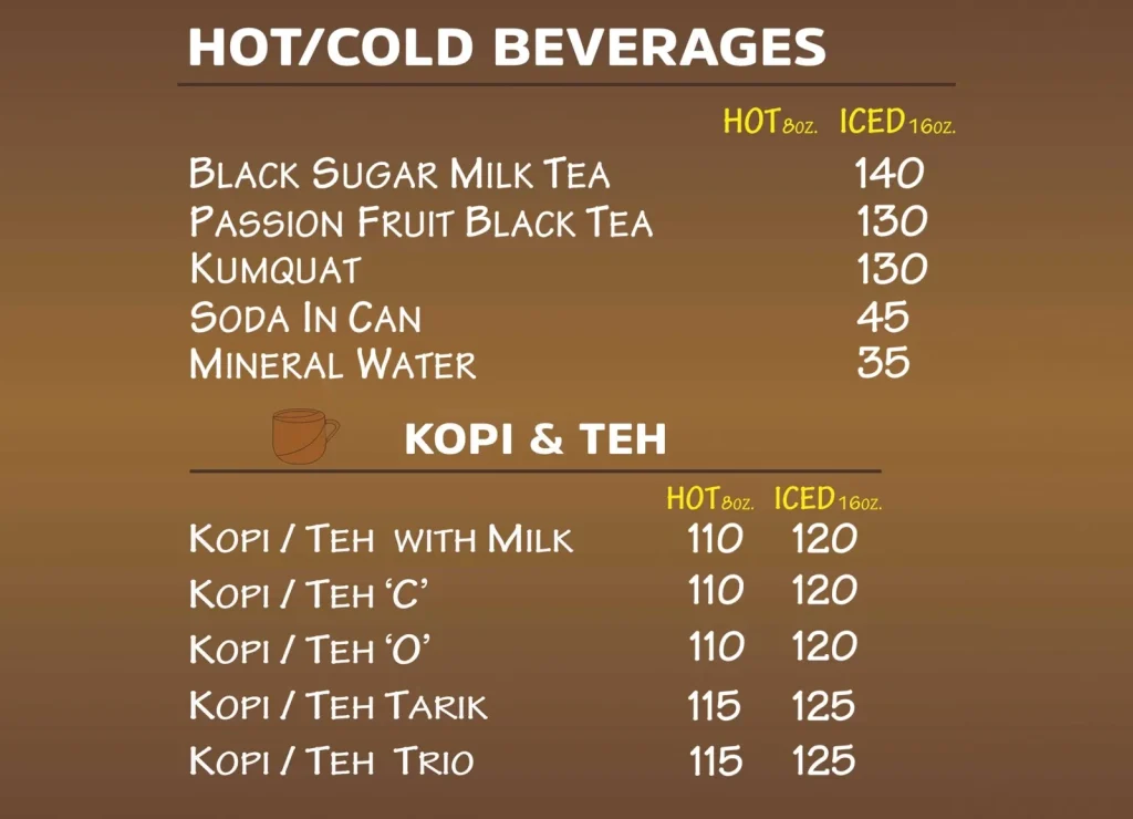 KOPI ROTI KOPI & TEH MENU