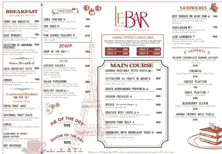 LE BAR BREAKFAST FAVORITES MENU