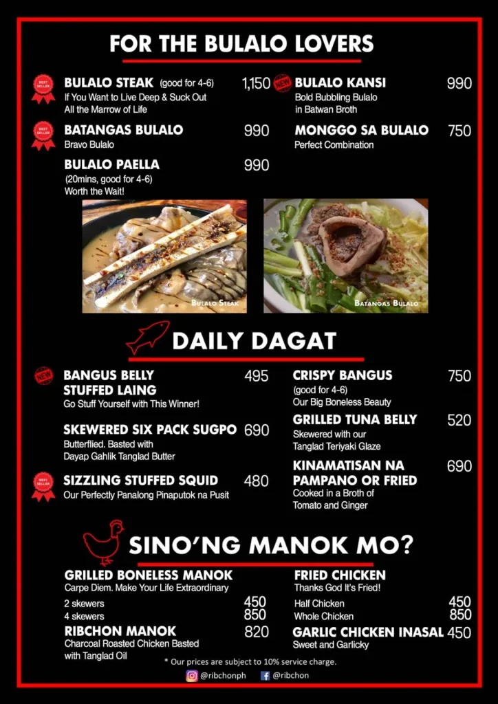  Ribchon Philippines Bulalo menu