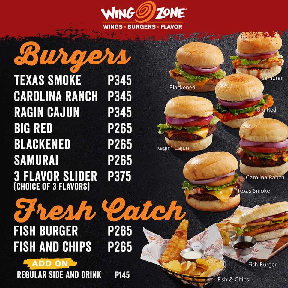 WING ZONE BURGERS MENU