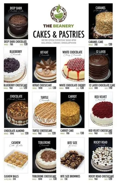 THE BEANERY CAKES MENU PRICES