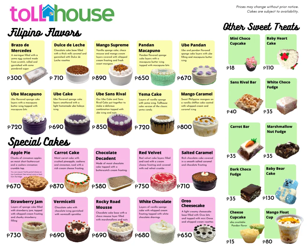 TOLL HOUSE CLASSIC CAKES menu