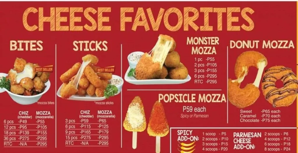 CHIZMOZZA POPSICLE CHEESE MENU