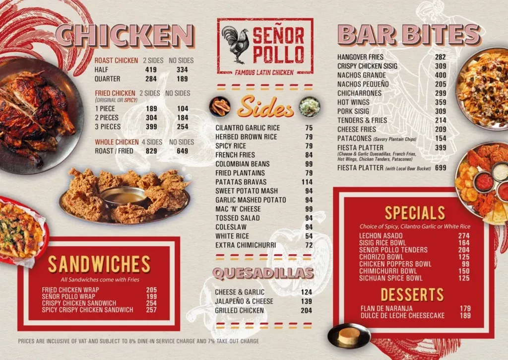 SENOR POLLO CHICKEN MENU