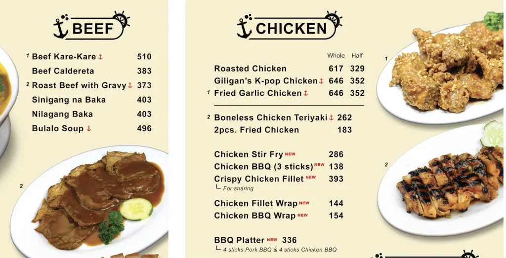 GILIGAN’S CHICKEN, BEEF & SEAFOOD MENU