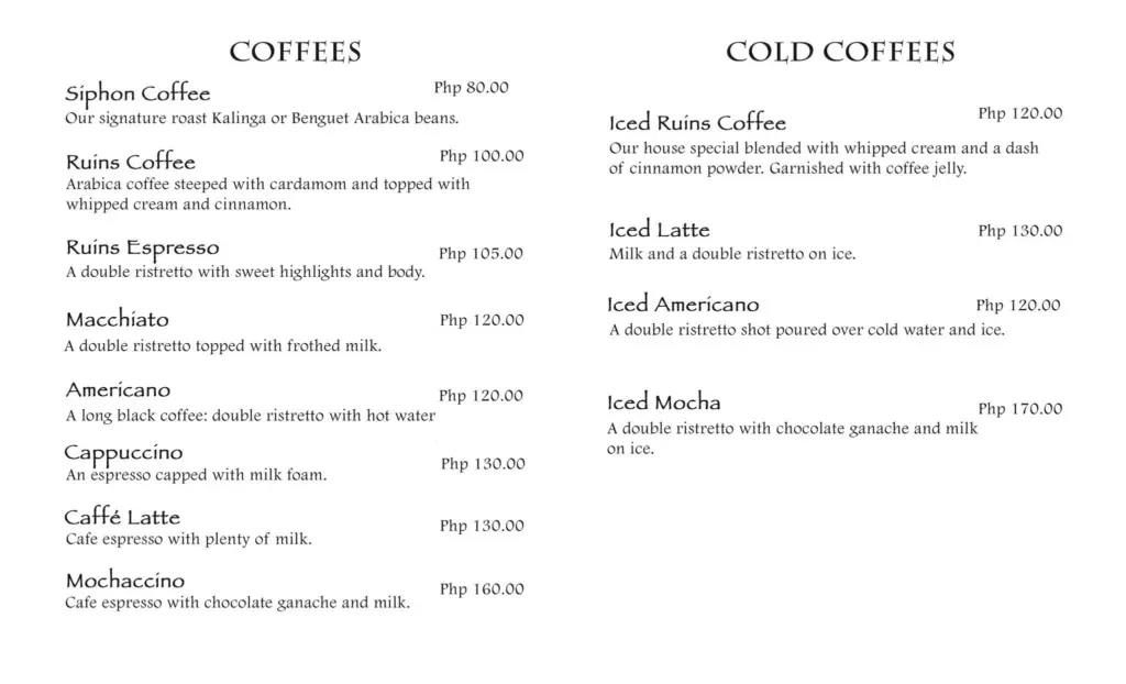 CAFE BY THE RUINS COLD COFFEE PRICES