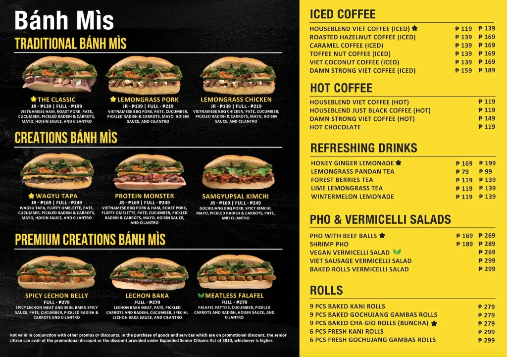 BANH MI BMKN PREMIUM CREATIONS MENU