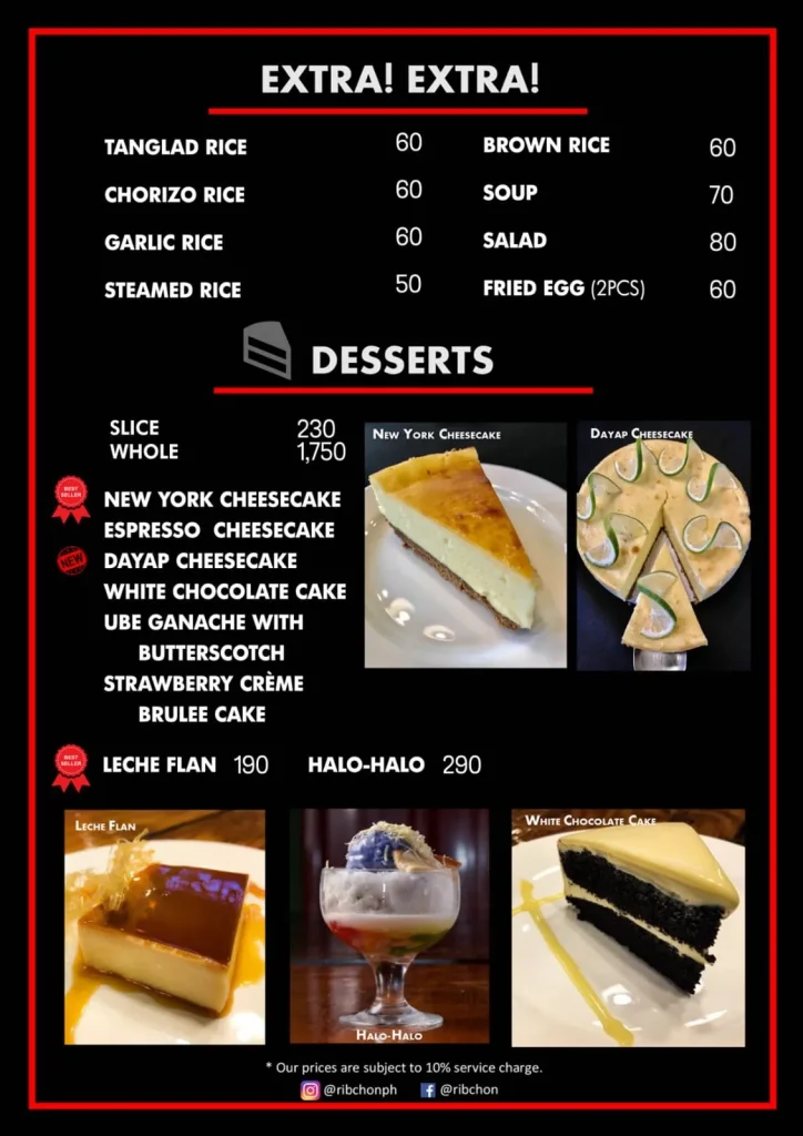  Ribchon Philippines Extra & Dessert menu