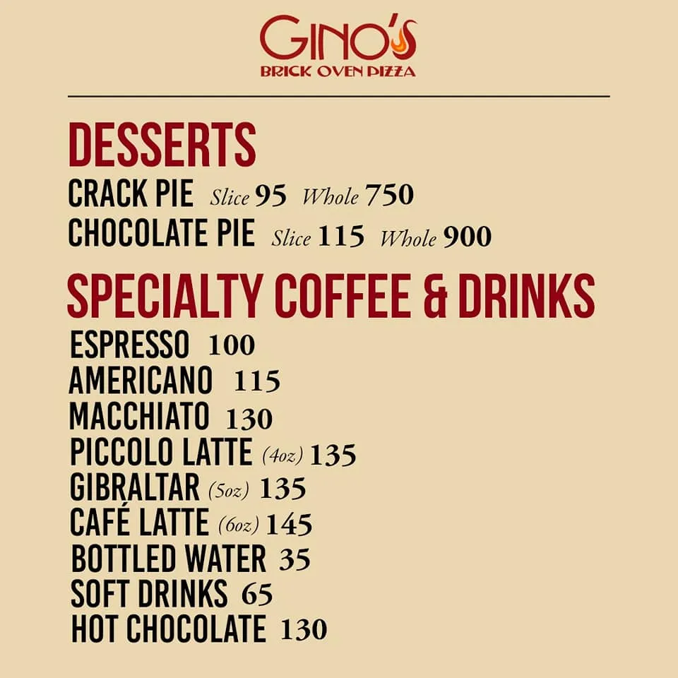 GINO’S DESSERTS MENU