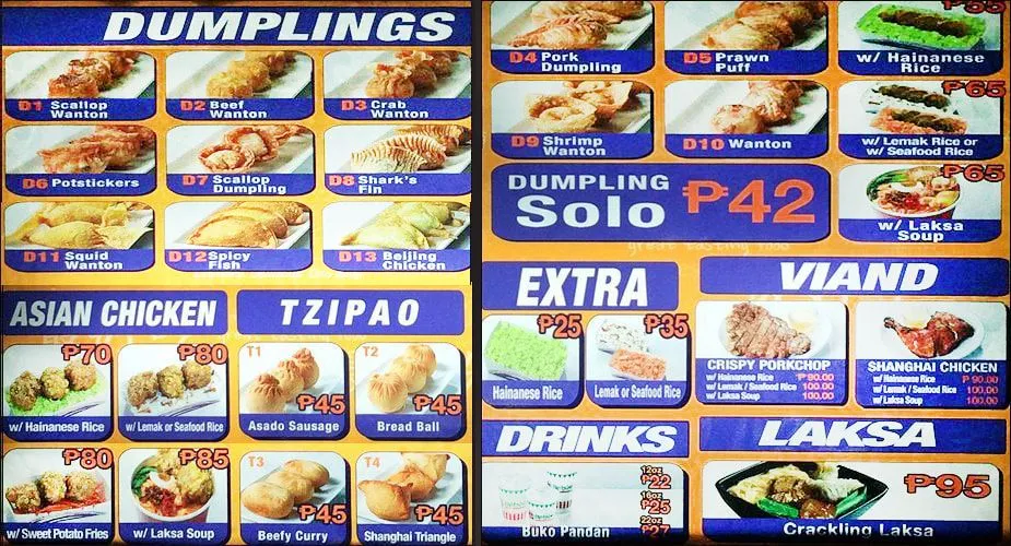 PAOTSIN FRIED DUMPLINGS MENU