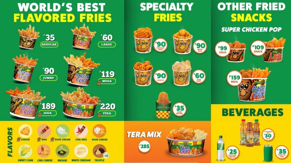 POTATO CORNER FLAVORS menu