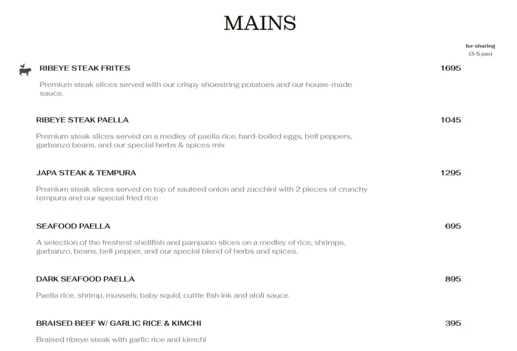 HAI CHIX & STEAKS MAINS MENU