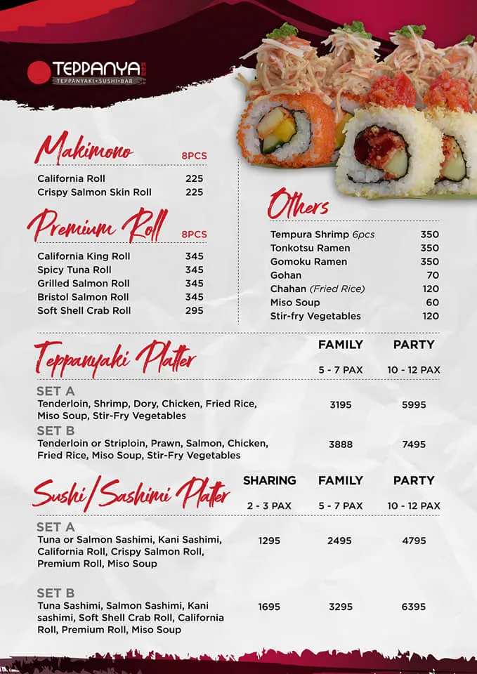 TEPPANYA MAKIMONO menu