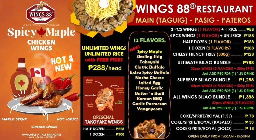 WINGS 88 MENU PHILIPPINES