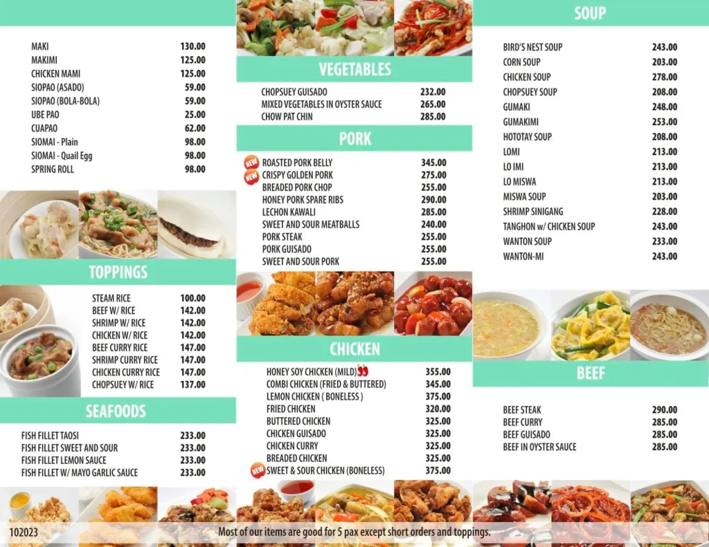 MANILA FOODSHOPPE MENU PHILIPPINES PRICES