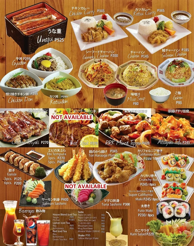 RAIRAIKEN’S MENU PHILIPPINES PRICES