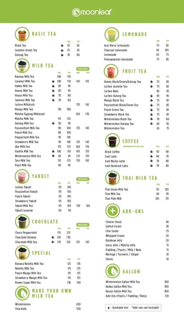 Moonleaf Tea menu  Philippines