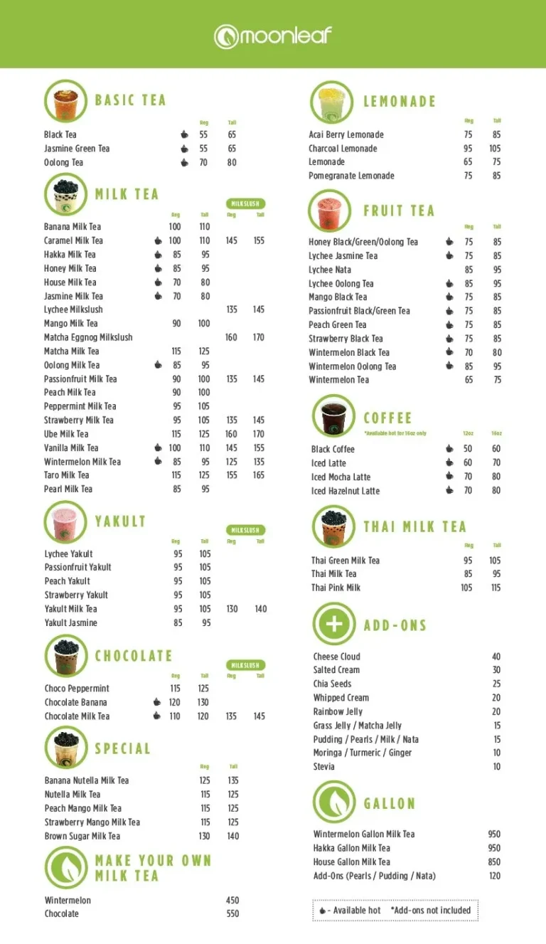 Moonleaf Tea menu Philippines