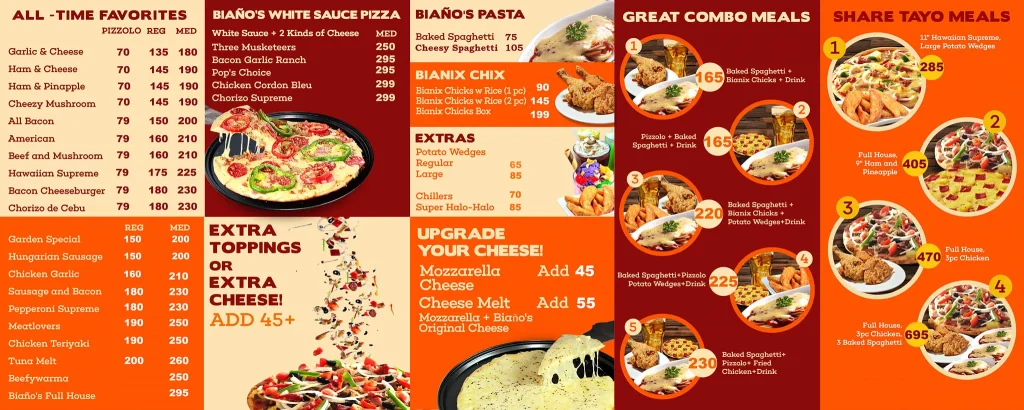 BIANOS PIZZA MENU PHILIPPINES 