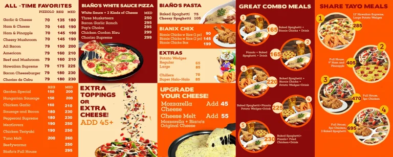 BIANOS PIZZA MENU PHILIPPINES