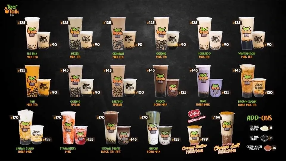 TEA TALK MILK TEA PRICES