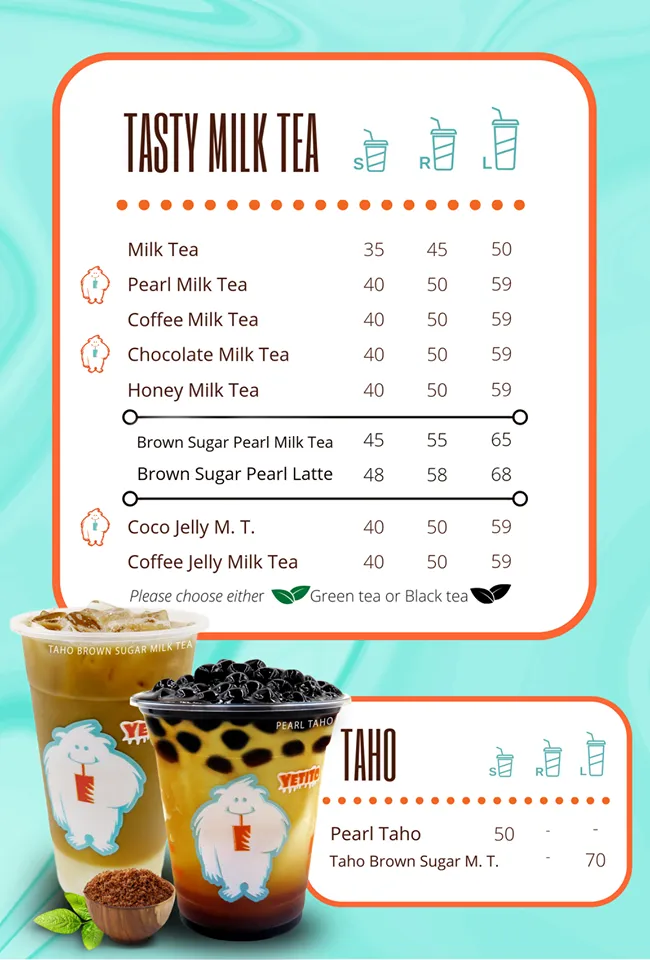 YETITO MILK TEA MENU