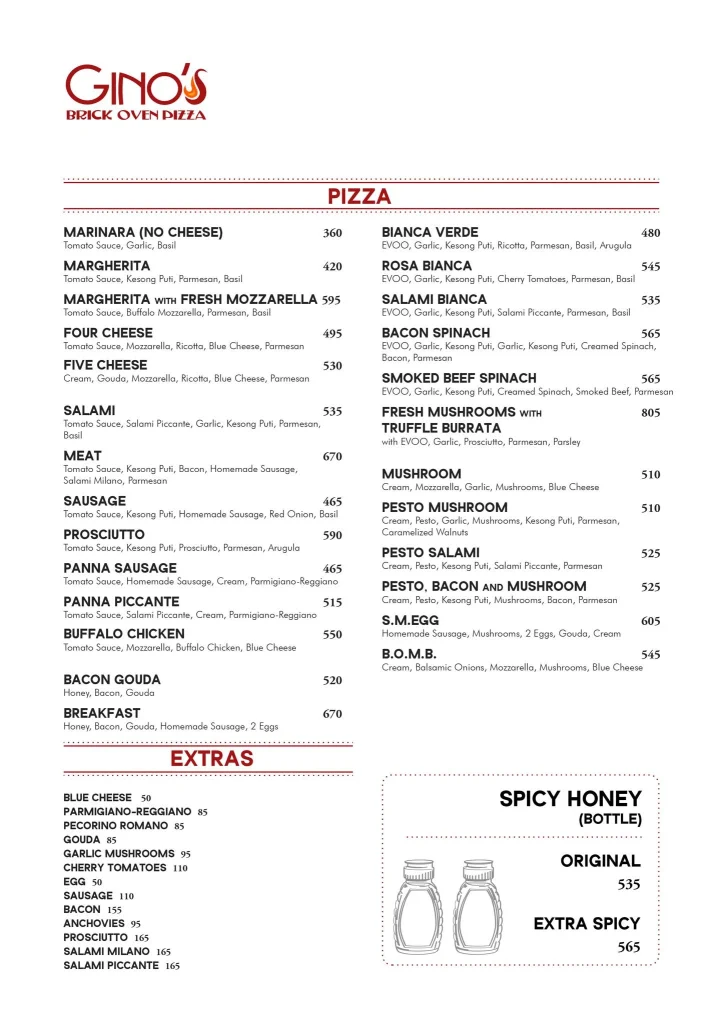 GINO’S MENU PIZZA