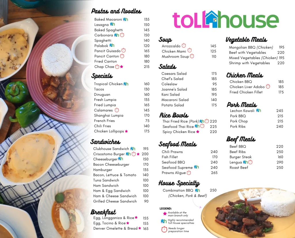 TOLL HOUSE RICE BOWLS MENU