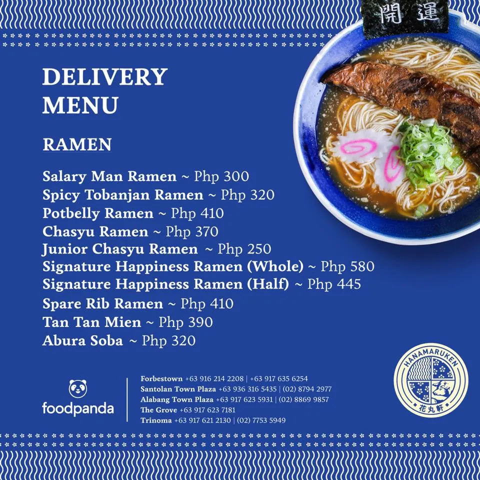 HANAMARUKEN RAMEN MENU