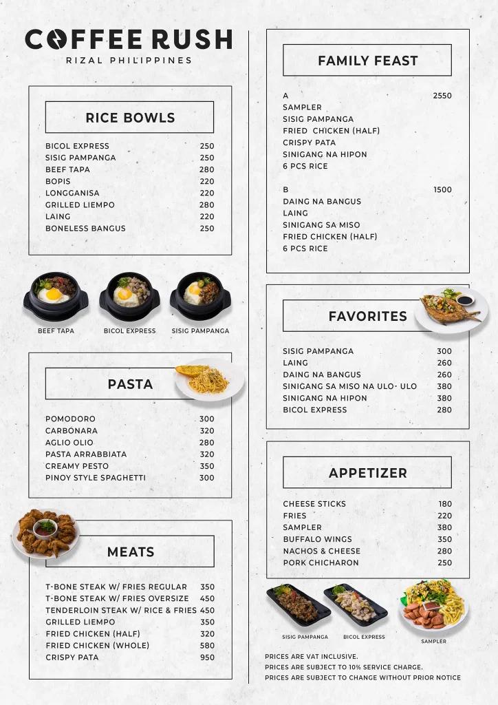 COFFEE RUSH PINOY RICE BOWLS MENU