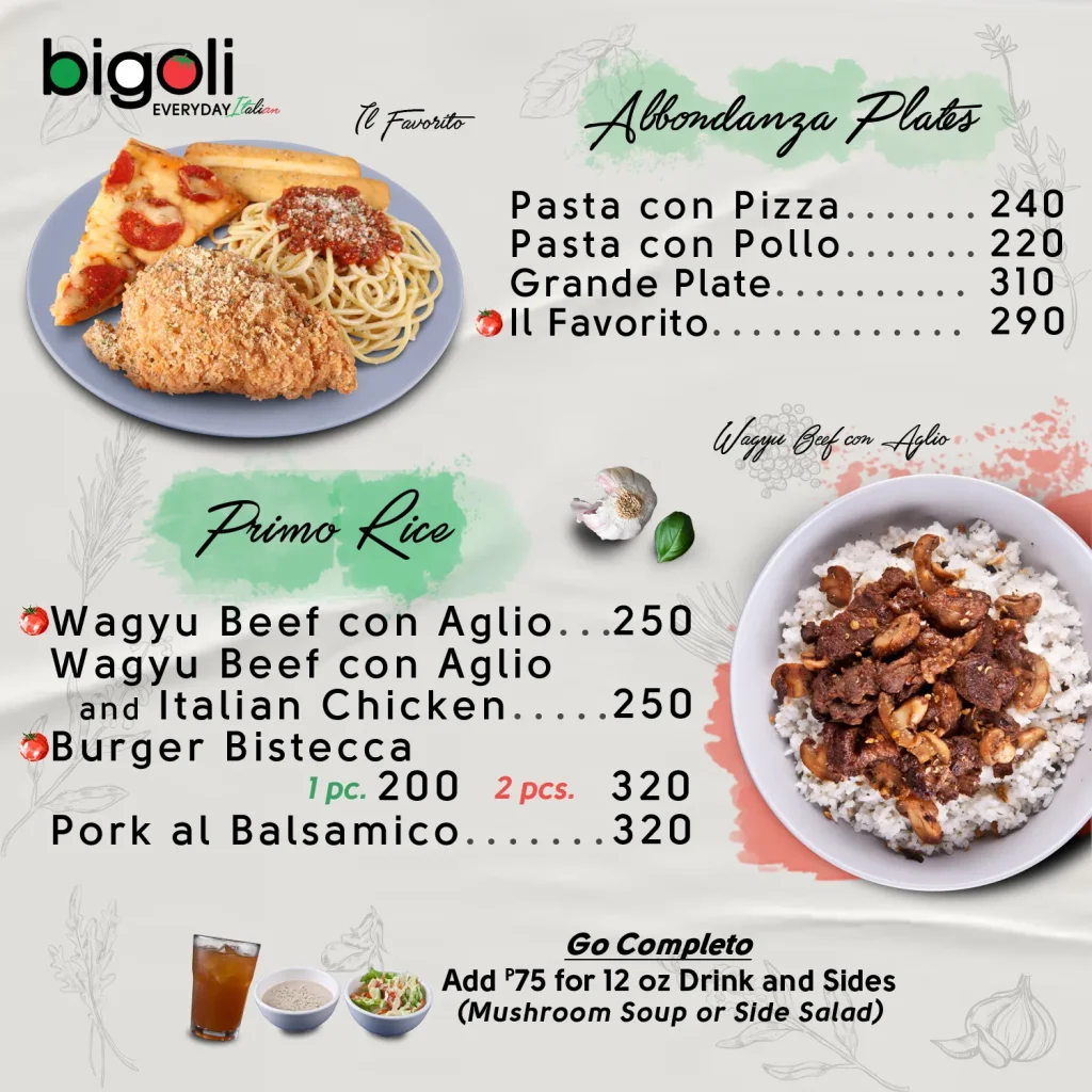 RISTORANTE BIGOLI rice MENU 