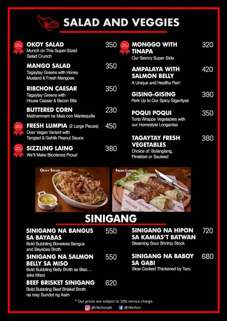  Ribchon Philippines Salad & sanigang menu