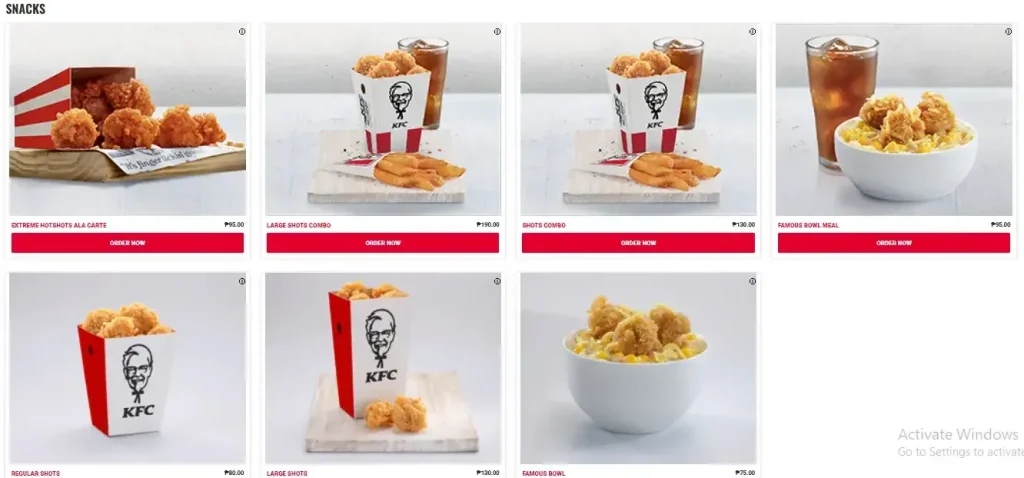 KFC SNACKS PRICES